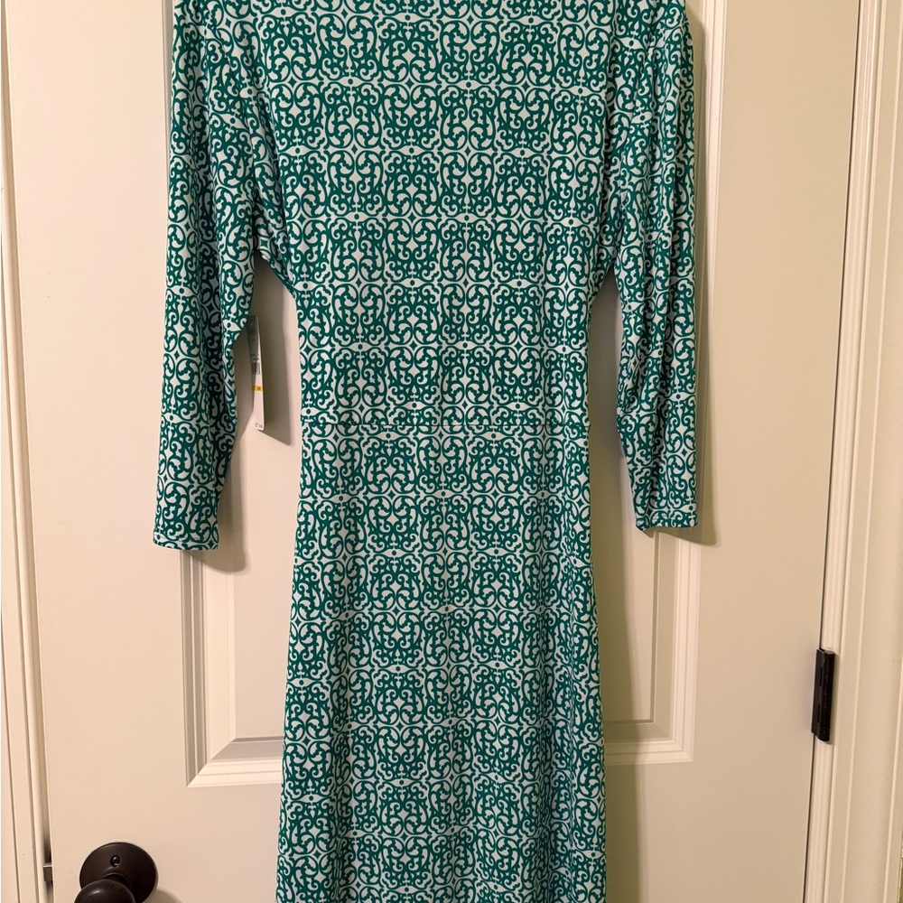 Laundry By Shelli Segal Teal Patterned Wrap Dress - Picture 2 of 4